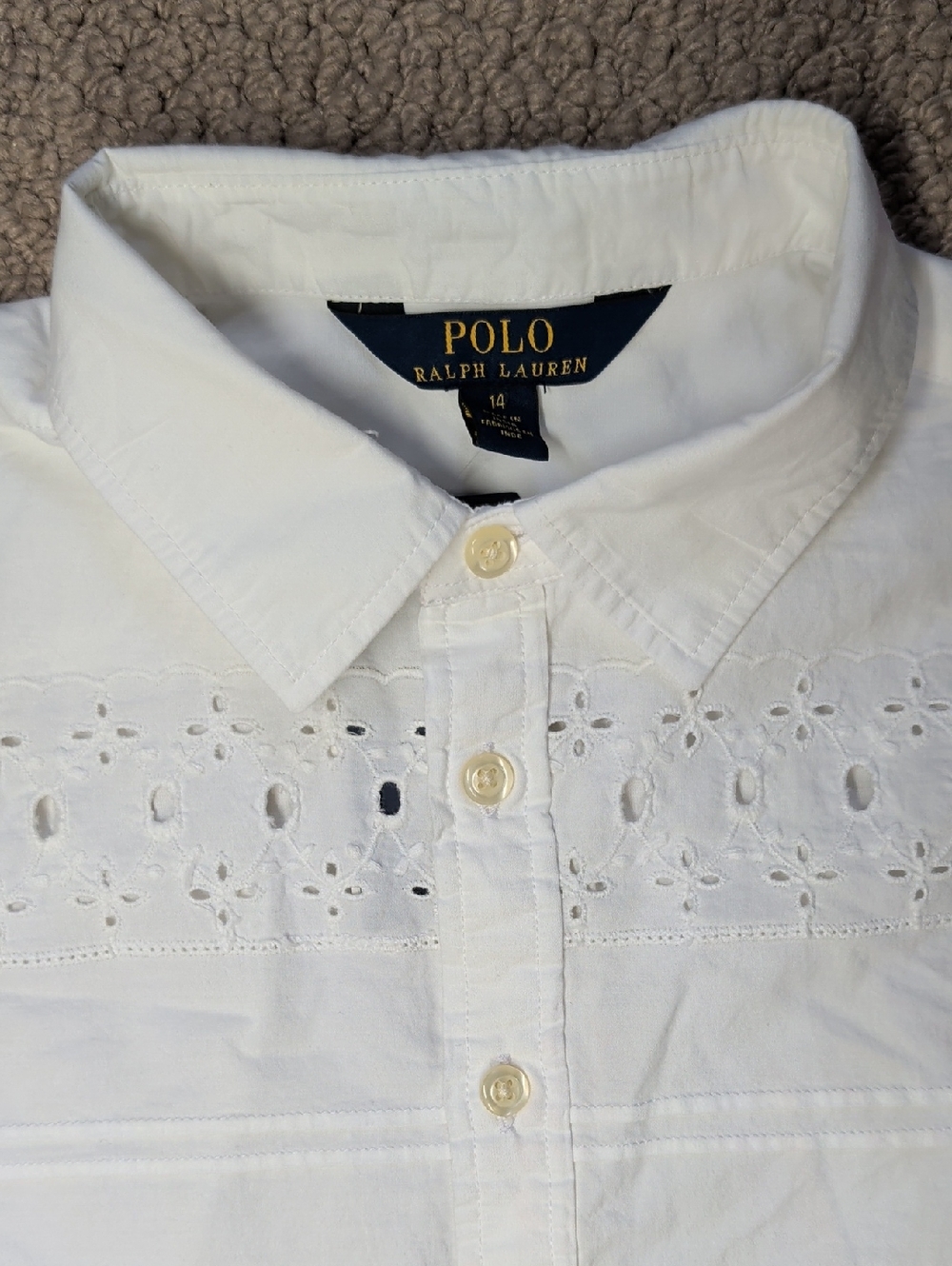 Ralph Lauren 100% cotton White Eyelet button down Broadcloth Tunic 14 - Picture 7 of 10